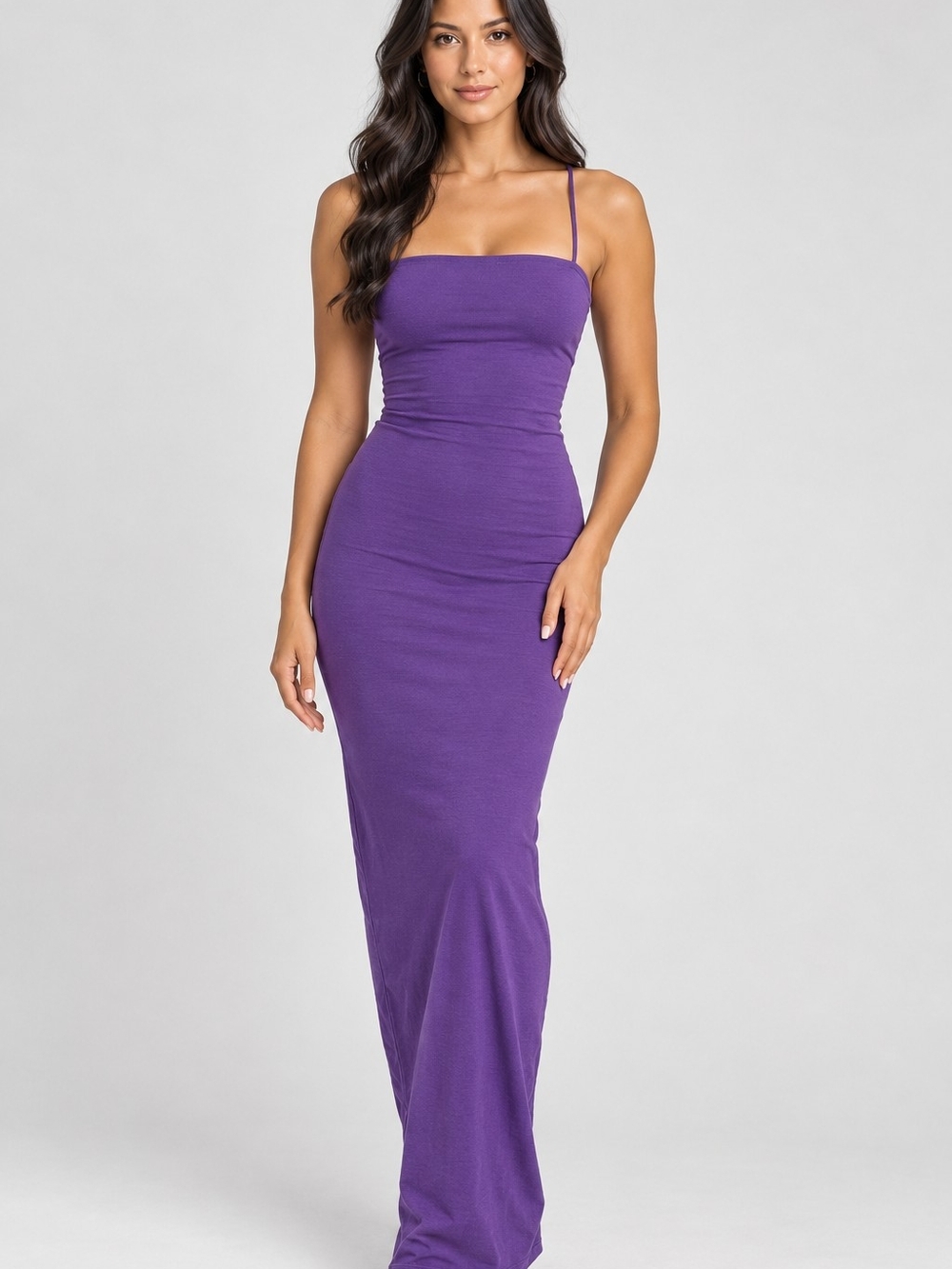 Purple Spaghetti-Strap Bodycon Maxi Dress -